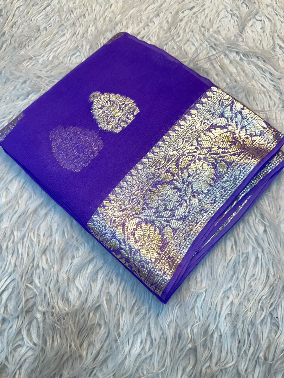 Viscose Georgette Silk Saree with Viscose Zari Borders
