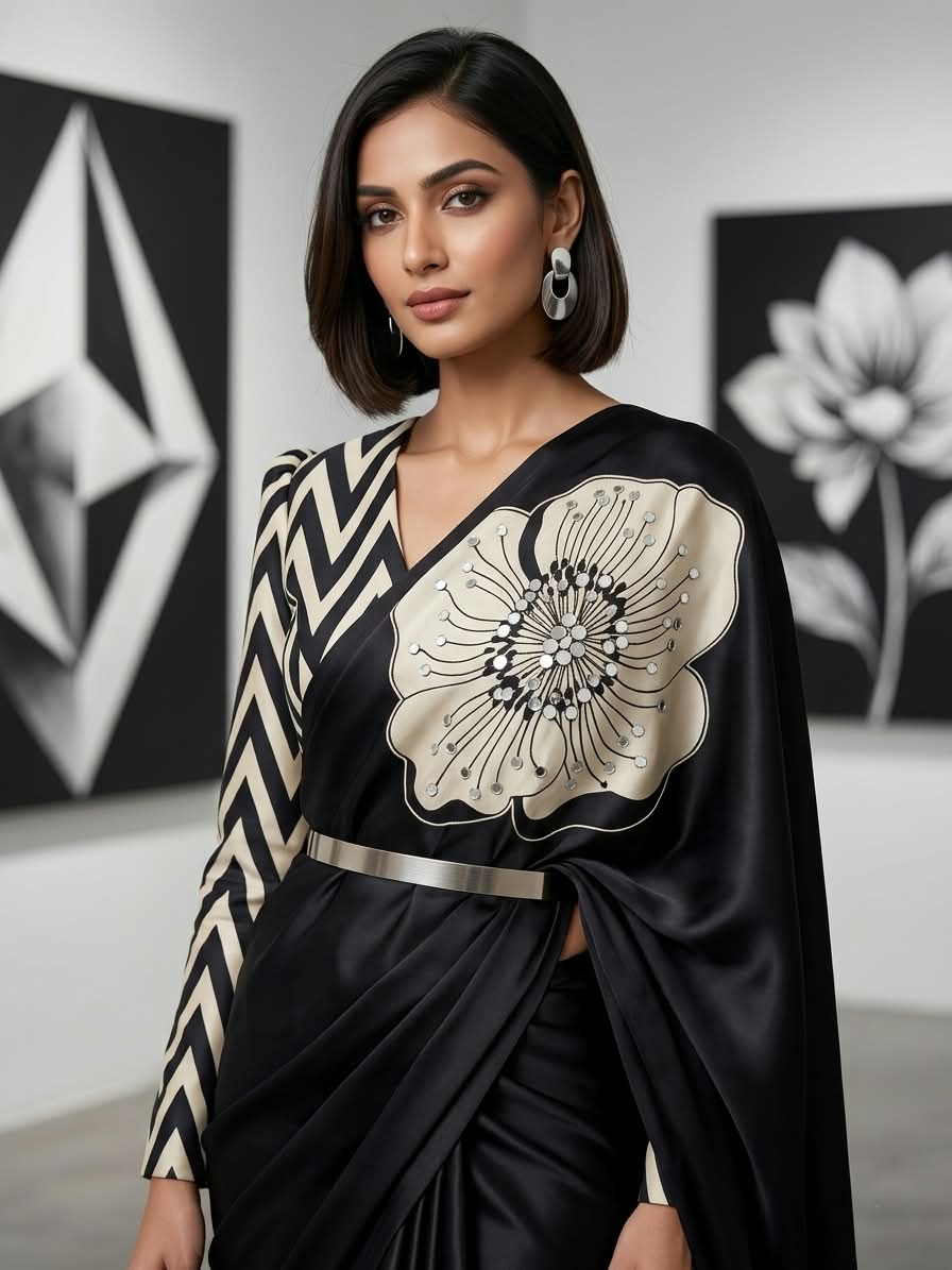 Crepe Silk Mirror Work Saree
