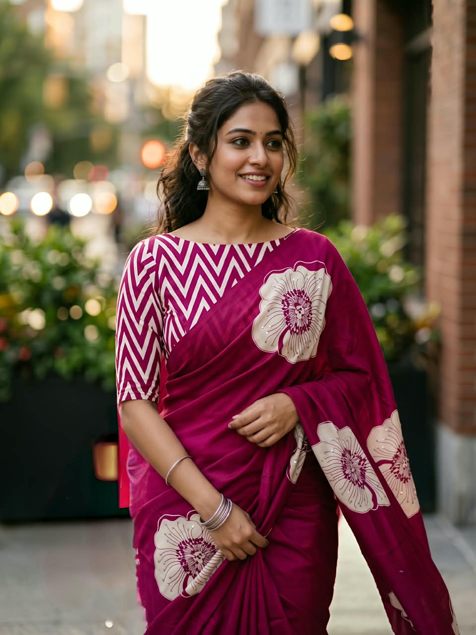 Crepe Silk Mirror Work Saree
