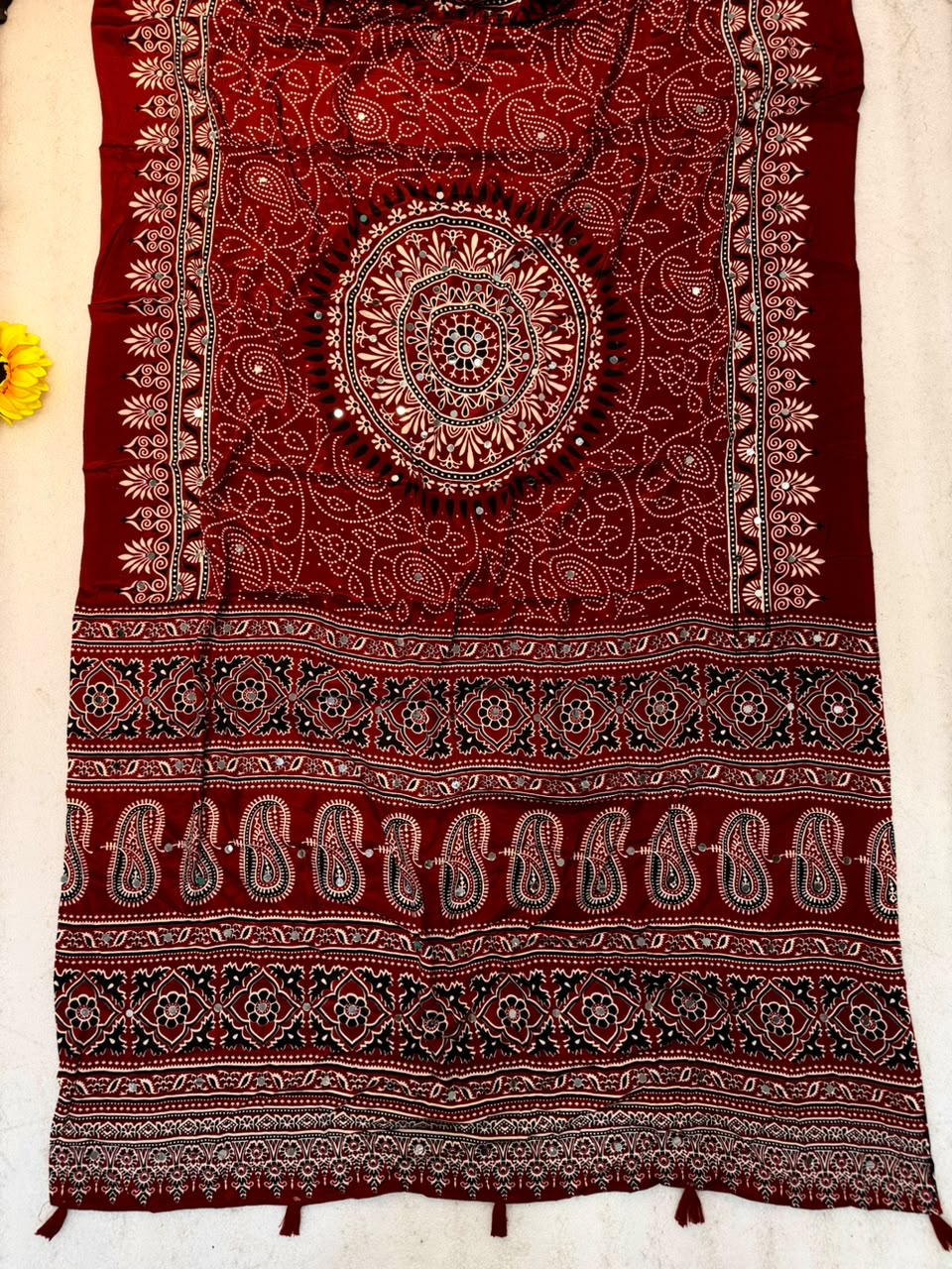 Crepe Silk Mirror Work Bandhani Saree