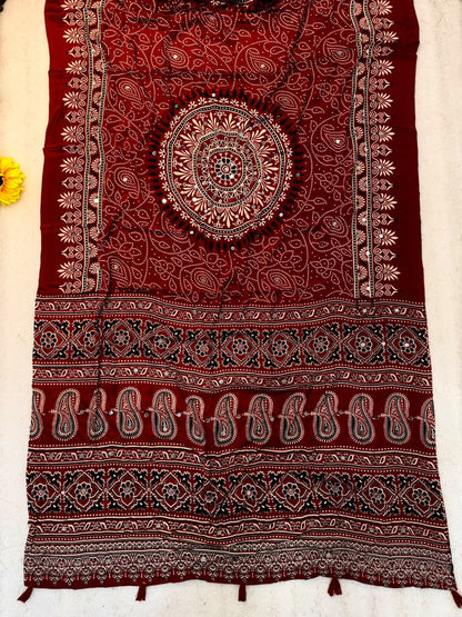 Crepe Silk Mirror Work Bandhani Saree