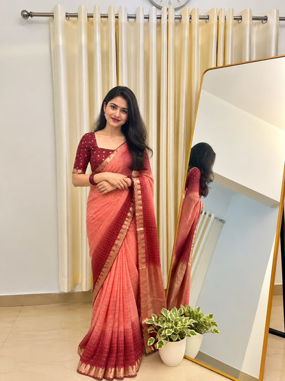 Viscose Georgette Zari Checked Saree with Viscose Zari Weaving Border