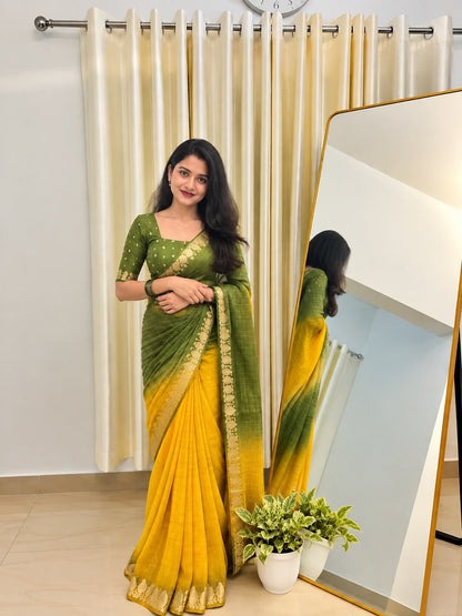 Viscose Georgette Zari Checked Saree with Viscose Zari Weaving Border