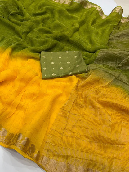 Viscose Georgette Zari Checked Saree with Viscose Zari Weaving Border
