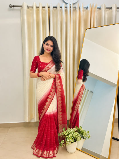 Viscose Georgette Zari Checked Saree with Viscose Zari Weaving Border