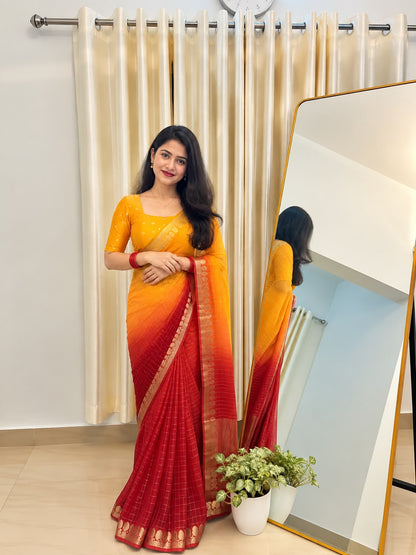 Viscose Georgette Zari Checked Saree with Viscose Zari Weaving Border