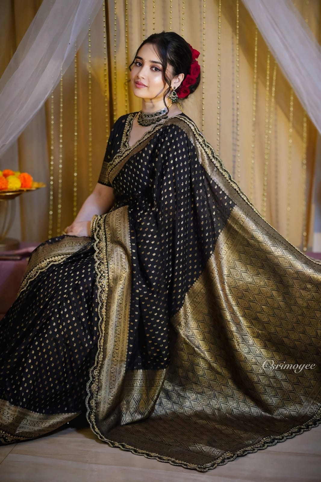 Khadi Georgette Banarasi Silk Weaving Saree with Embroidered Lace Borders