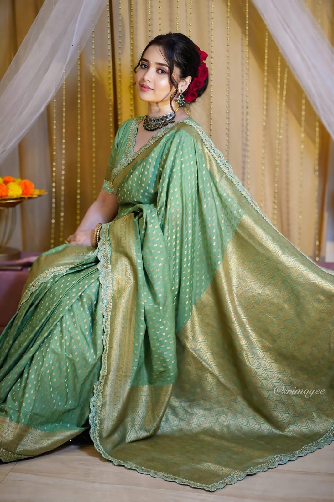Khadi Georgette Banarasi Silk Weaving Saree with Embroidered Lace Borders