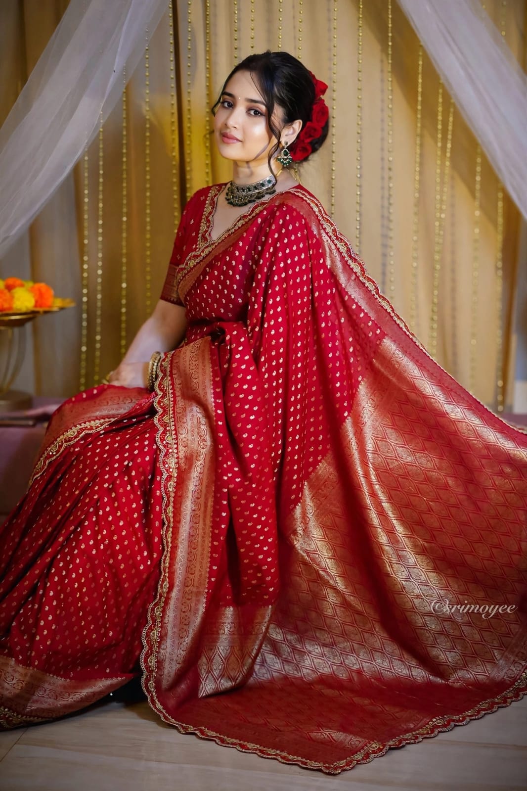 Khadi Georgette Banarasi Silk Weaving Saree with Embroidered Lace Borders