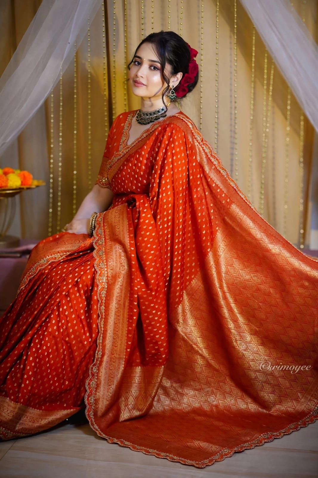 Khadi Georgette Banarasi Silk Weaving Saree with Embroidered Lace Borders