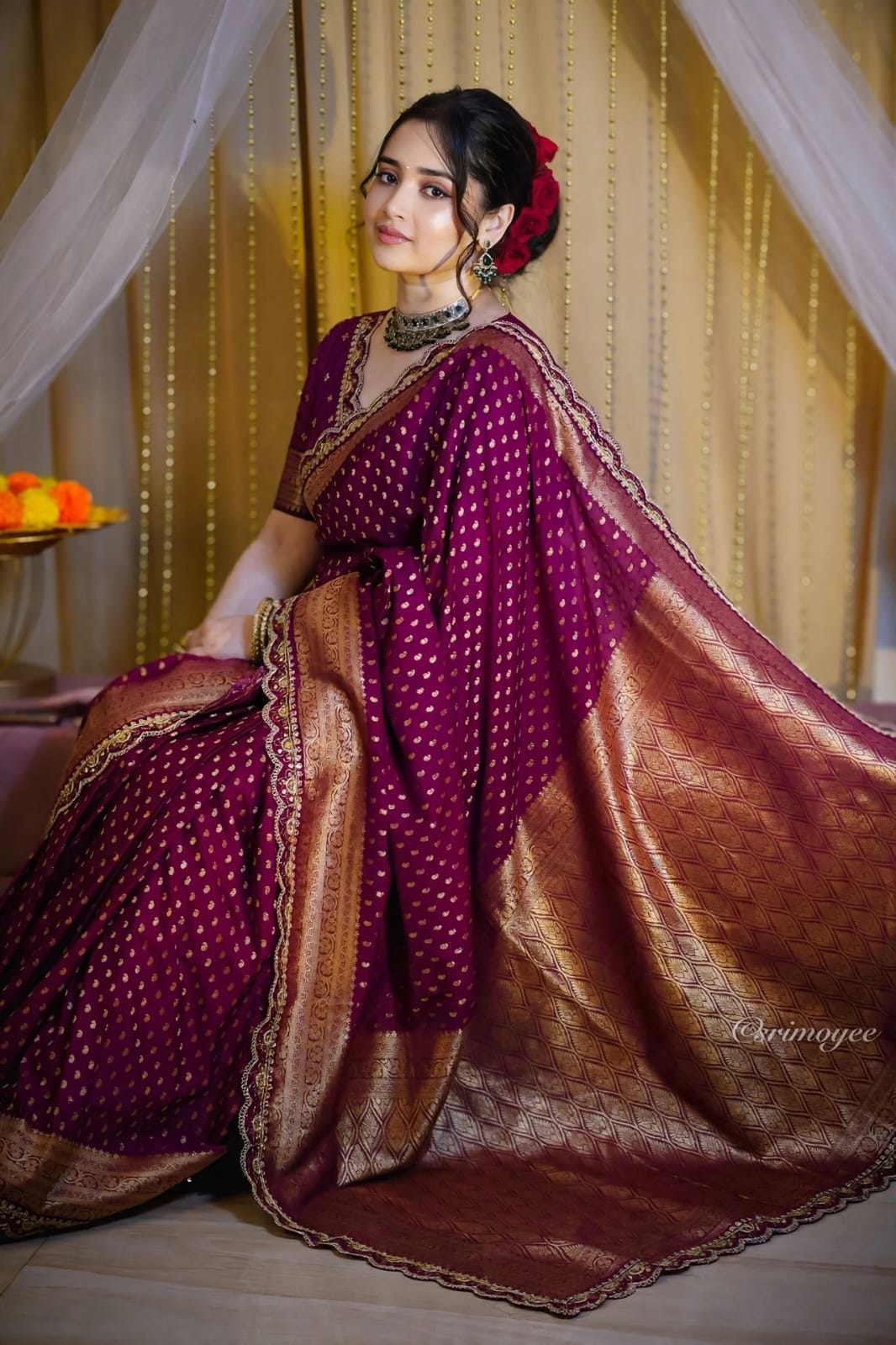 Khadi Georgette Banarasi Silk Weaving Saree with Embroidered Lace Borders