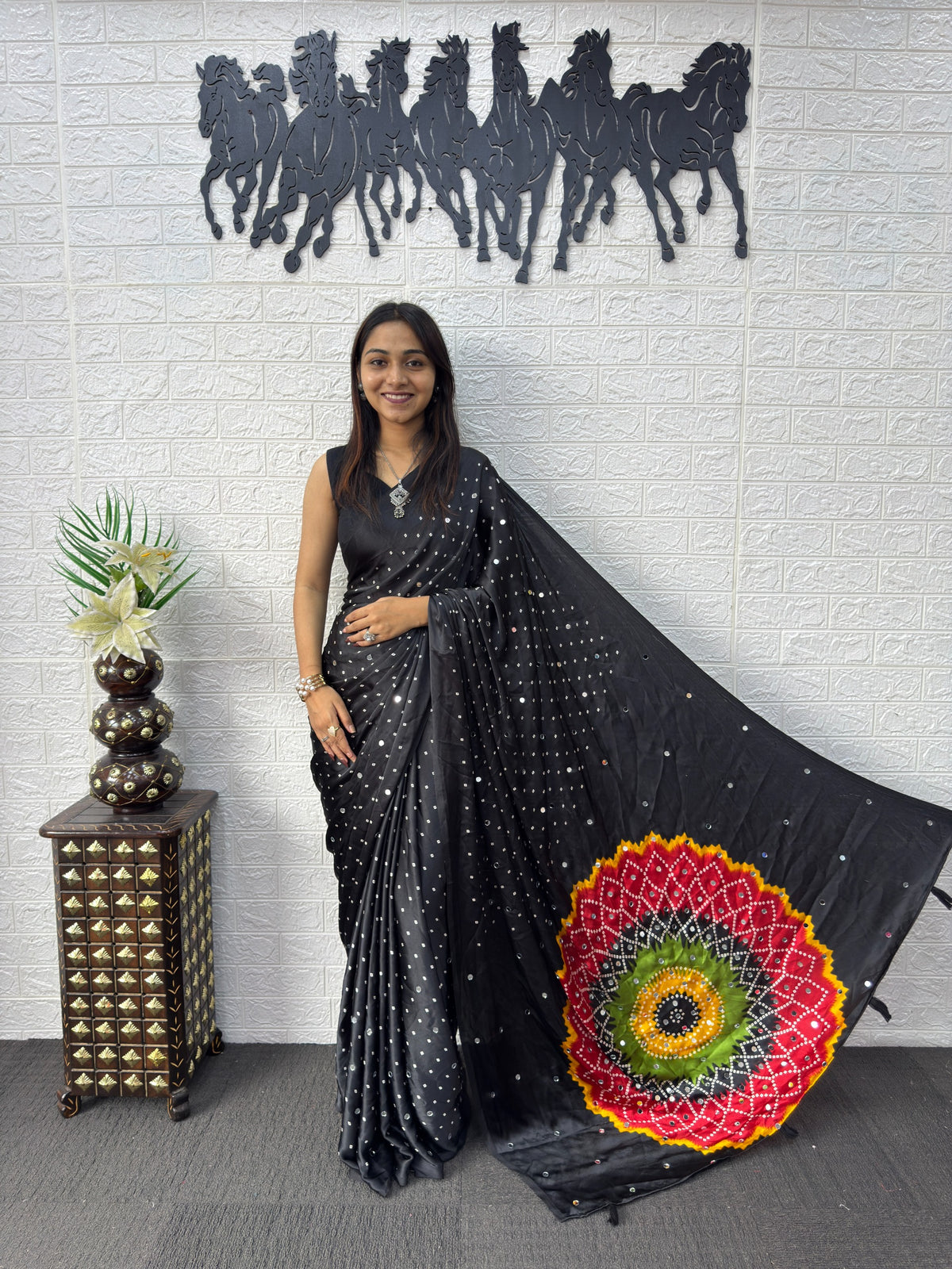 Modal Crepe Silk Mirror Work Saree