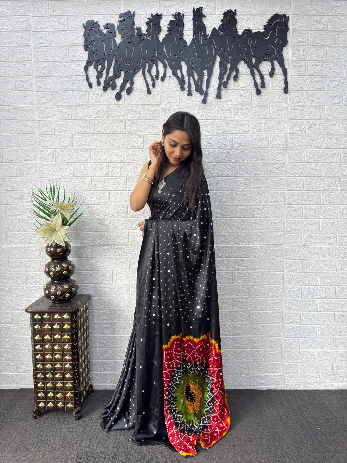 Modal Crepe Silk Mirror Work Saree