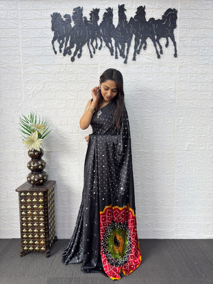 Modal Crepe Silk Mirror Work Saree