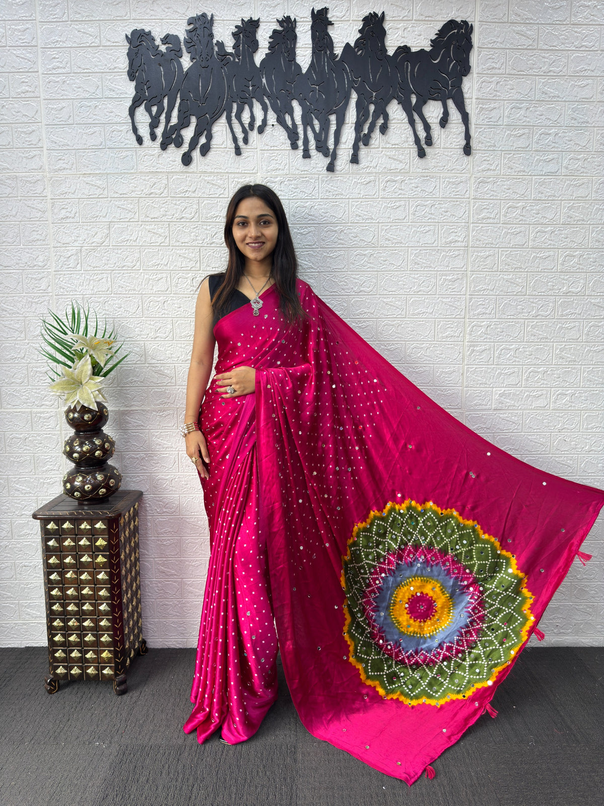 Modal Crepe Silk Mirror Work Saree