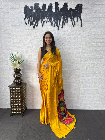 Modal Crepe Silk Mirror Work Saree