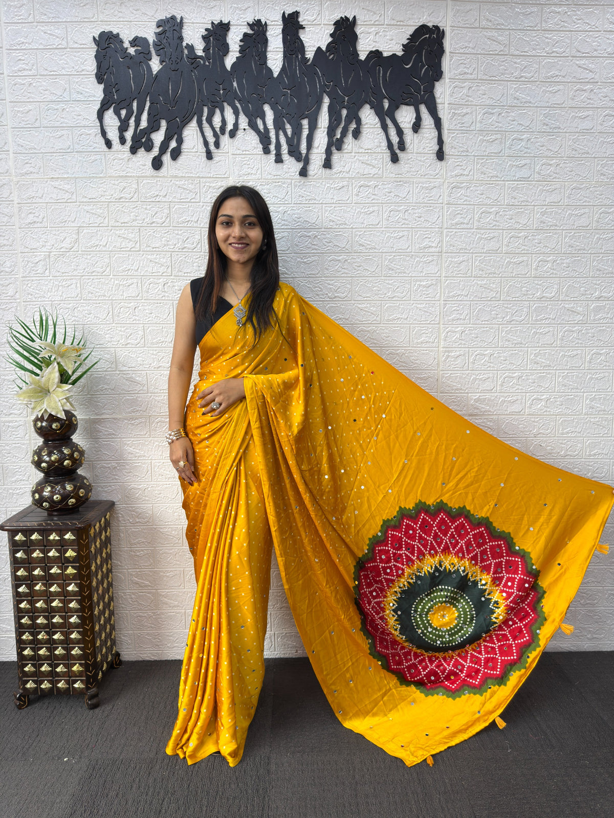 Modal Crepe Silk Mirror Work Saree
