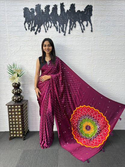 Modal Crepe Silk Mirror Work Saree