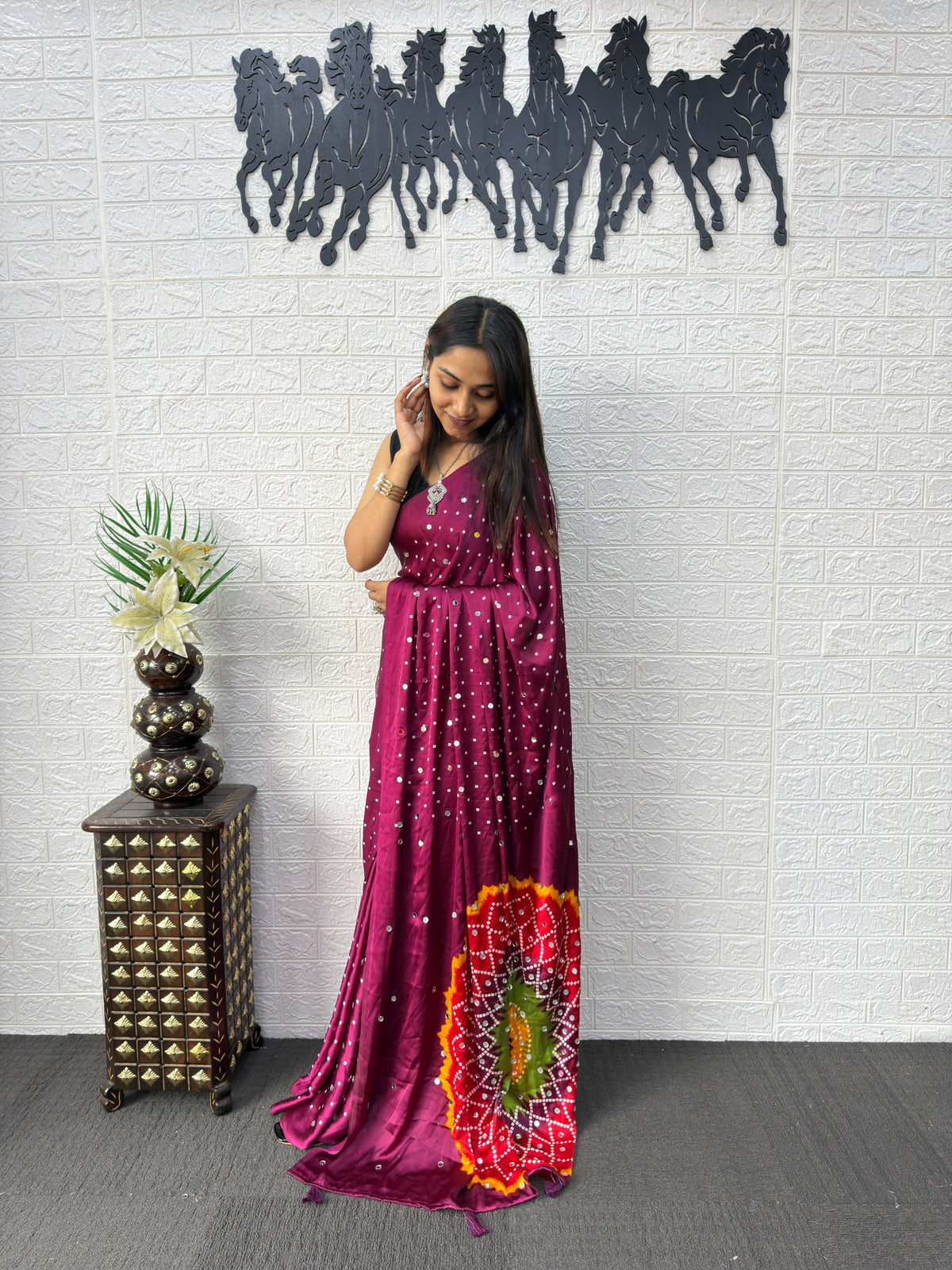 Modal Crepe Silk Mirror Work Saree