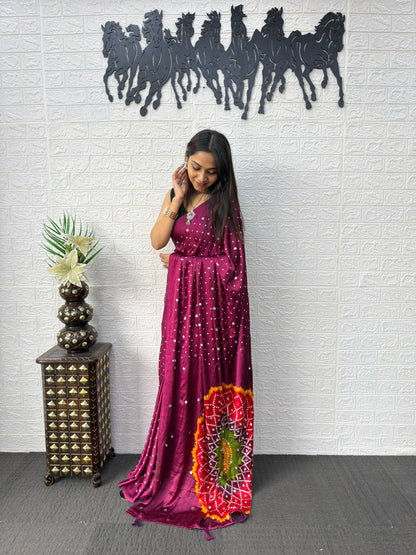Modal Crepe Silk Mirror Work Saree