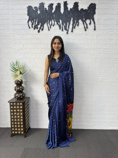 Modal Crepe Silk Mirror Work Saree