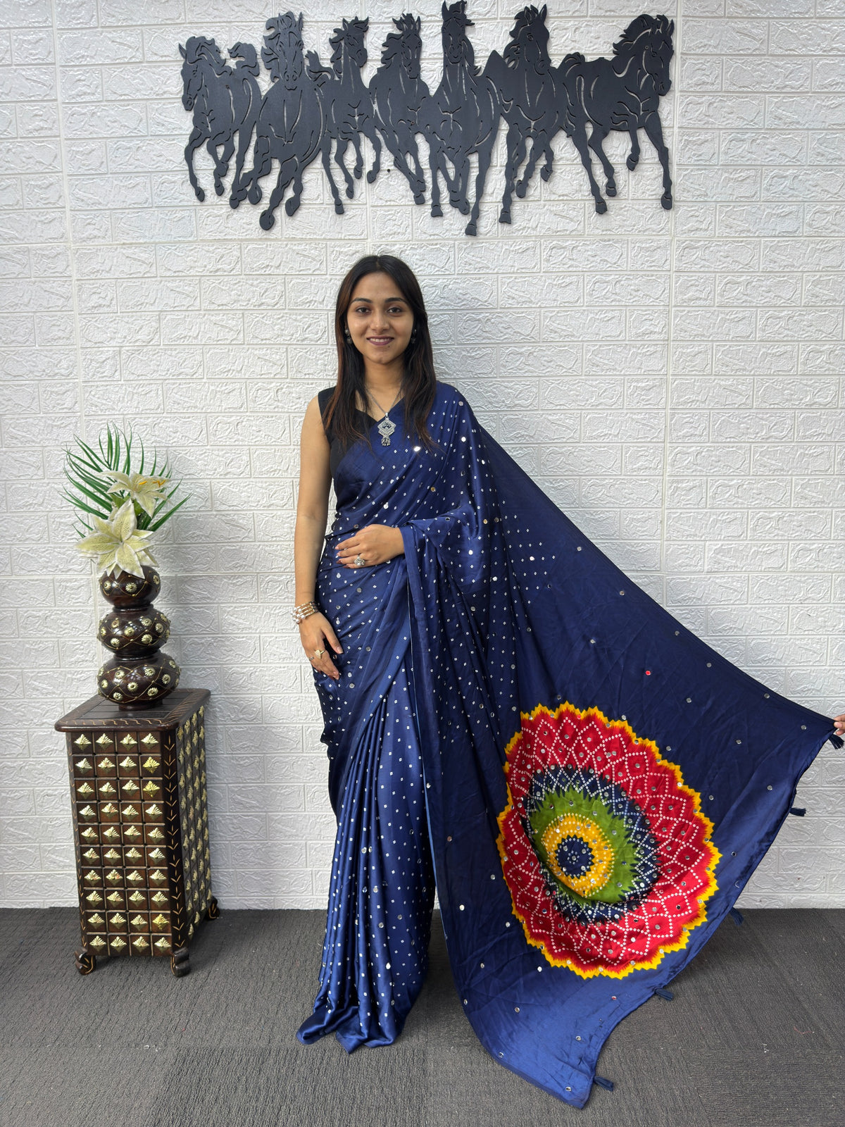 Modal Crepe Silk Mirror Work Saree