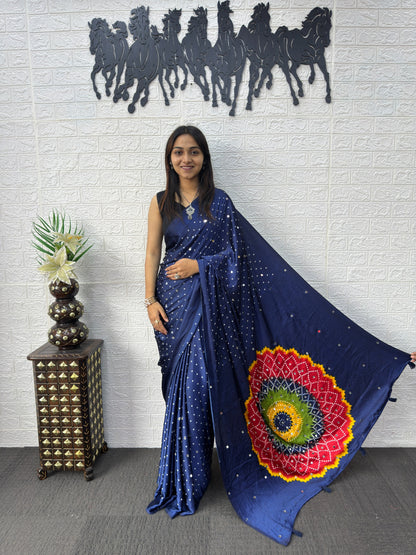 Modal Crepe Silk Mirror Work Saree