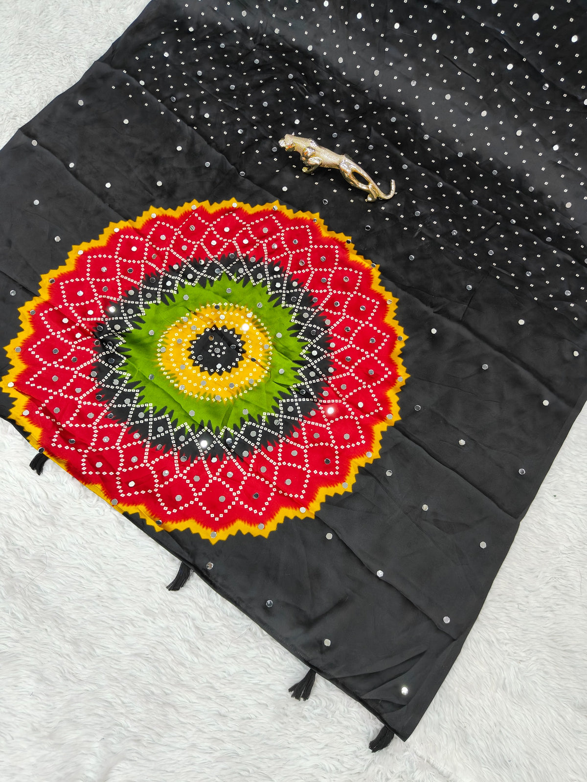 Modal Crepe Silk Mirror Work Saree