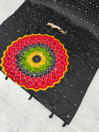 Modal Crepe Silk Mirror Work Saree
