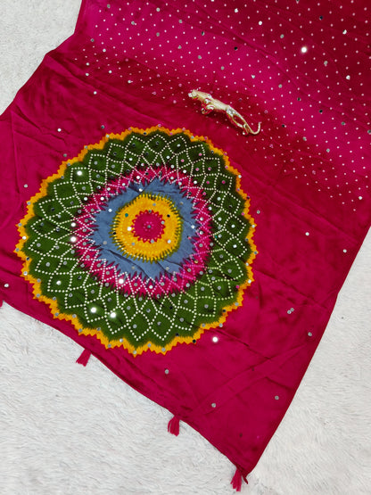 Modal Crepe Silk Mirror Work Saree