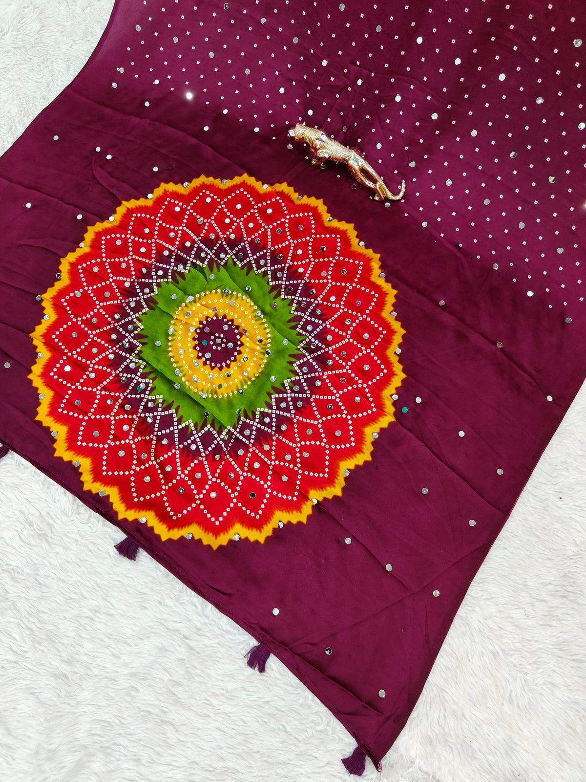 Modal Crepe Silk Mirror Work Saree