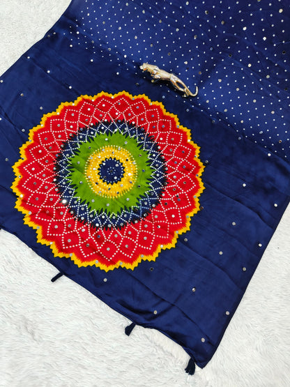 Modal Crepe Silk Mirror Work Saree