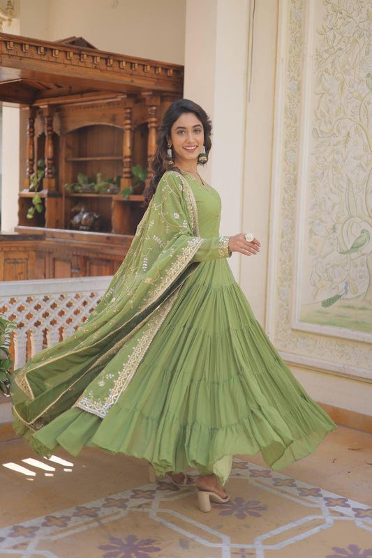 Georgette Sequin Embroidered Flared & Frilled Suit
