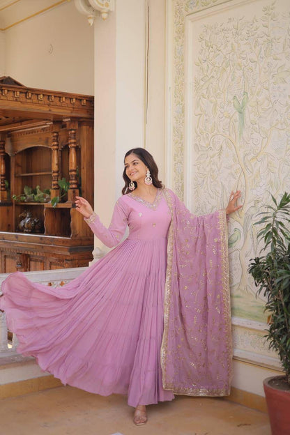 Georgette Sequin Embroidered Flared & Frilled Suit