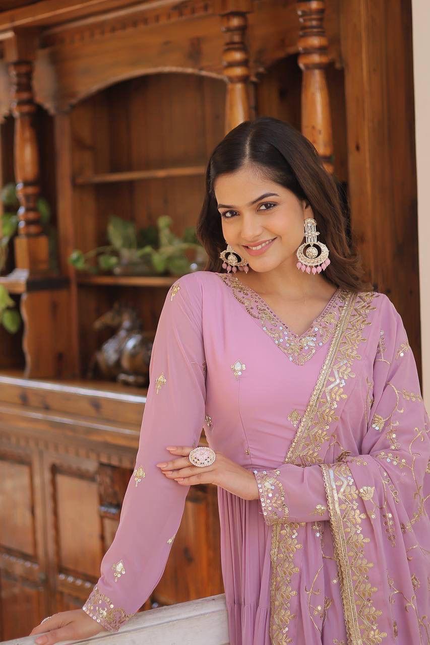 Georgette Sequin Embroidered Flared & Frilled Suit
