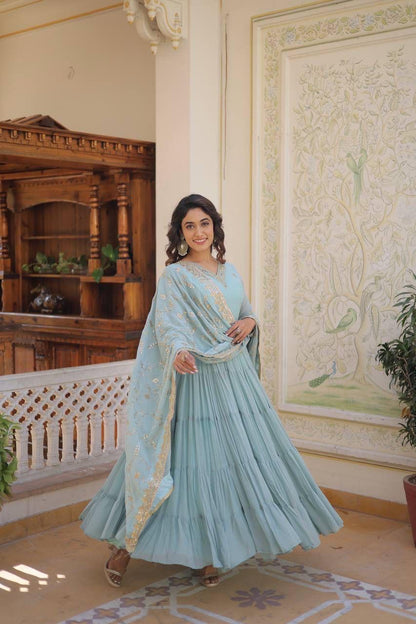 Georgette Sequin Embroidered Flared & Frilled Suit