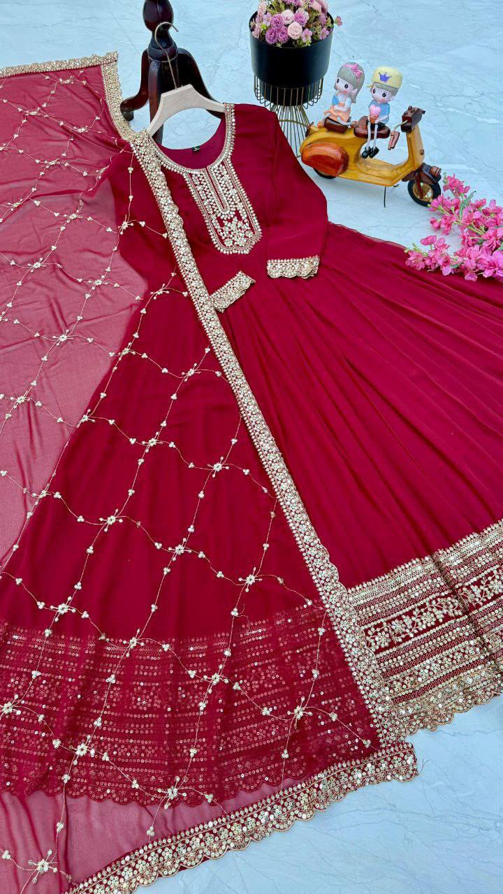 Readymade Georgette Sequin Embroidered Flared Sui