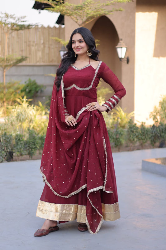 Readymade Crunchy Georgette Silk Suit with Sequin Embroidery & Real Mirror Work
