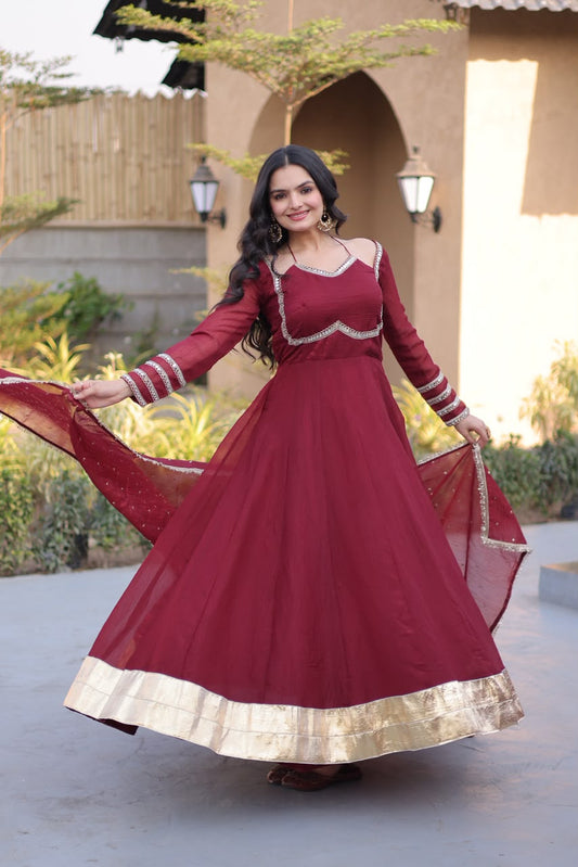 Readymade Crunchy Georgette Silk Suit with Sequin Embroidery & Real Mirror Work