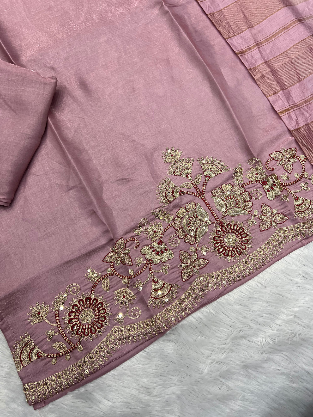 Readymade Roman Silk Sequin Embroidered Suit with Chanderi Silk Dupatta