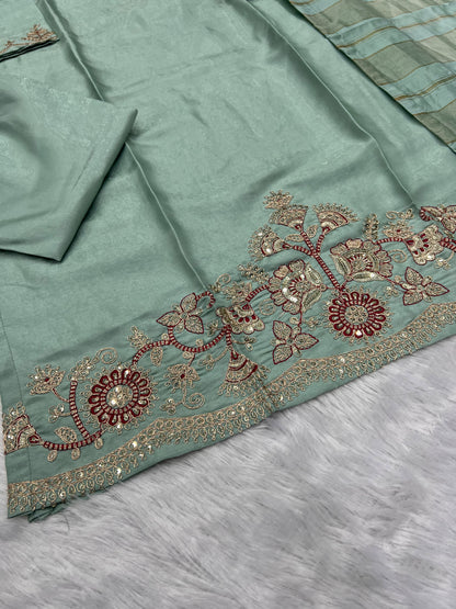 Readymade Roman Silk Sequin Embroidered Suit with Chanderi Silk Dupatta