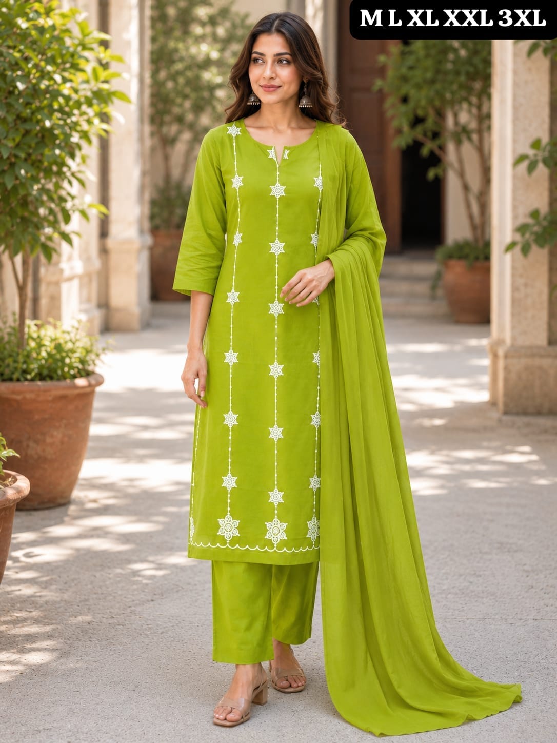 Readymade Embroidered Suit with Mul Cotton Dupatta