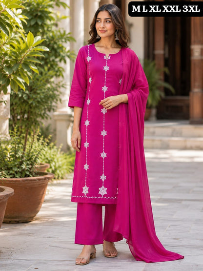 Readymade Embroidered Suit with Mul Cotton Dupatta