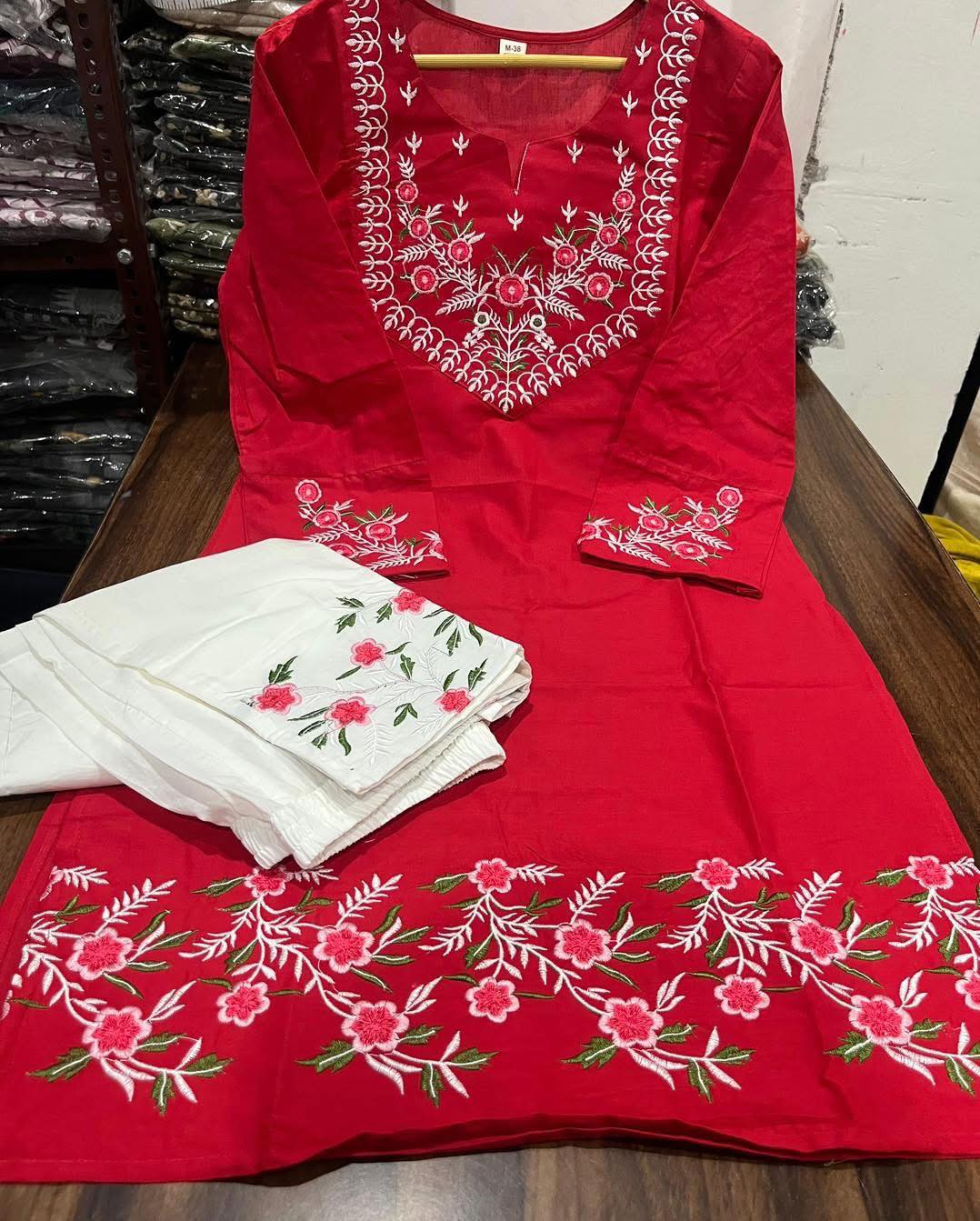 Cotton Embroidered Co-Ord Set – Large Size