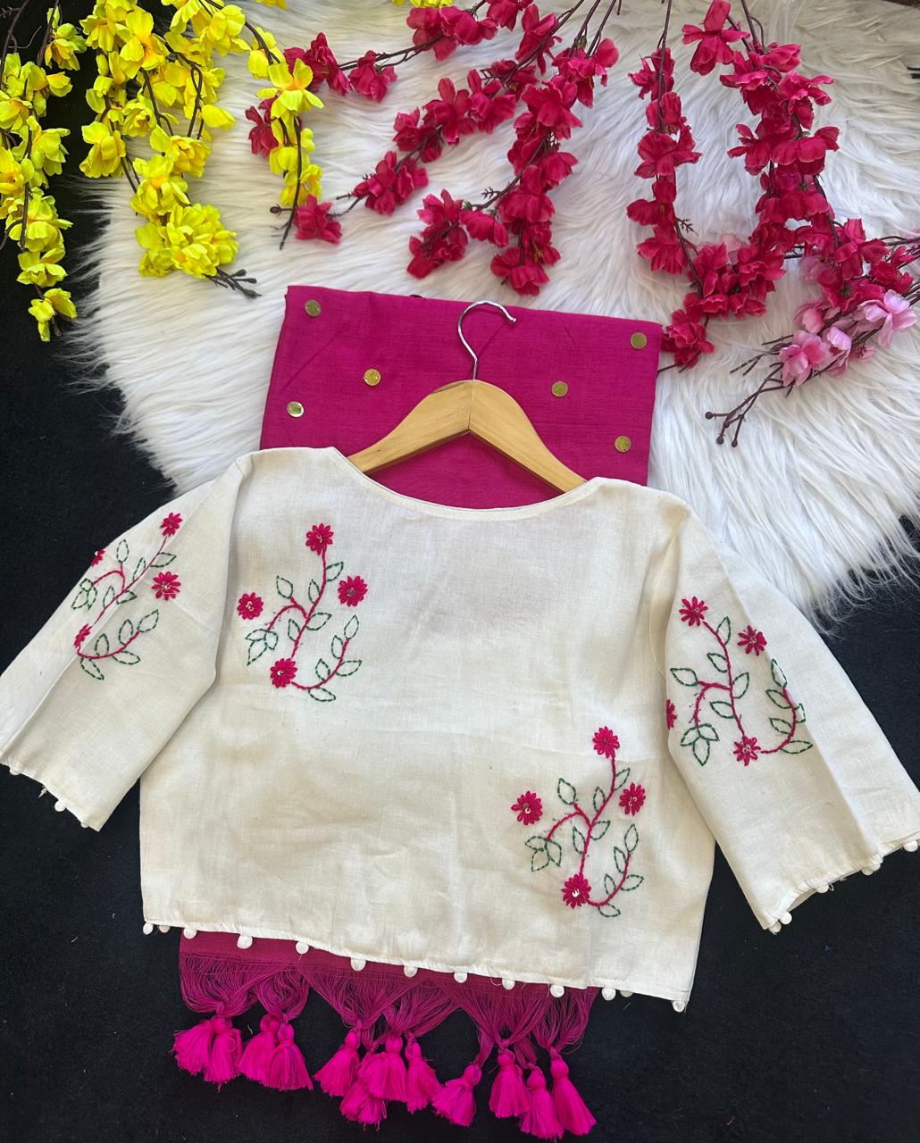Khadi Cotton Gini Sequin Saree with Embroidered Readymade Blouse