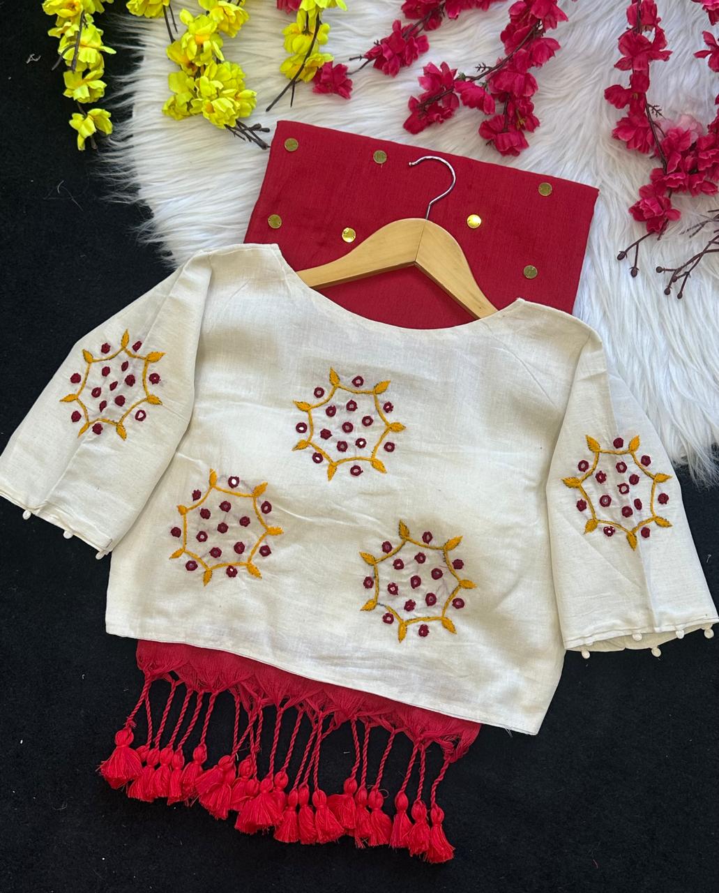 Khadi Cotton Gini Sequin Saree with Embroidered Readymade Blouse