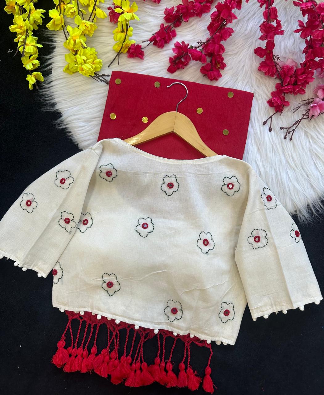 Khadi Cotton Gini Sequin Saree with Embroidered Readymade Blouse