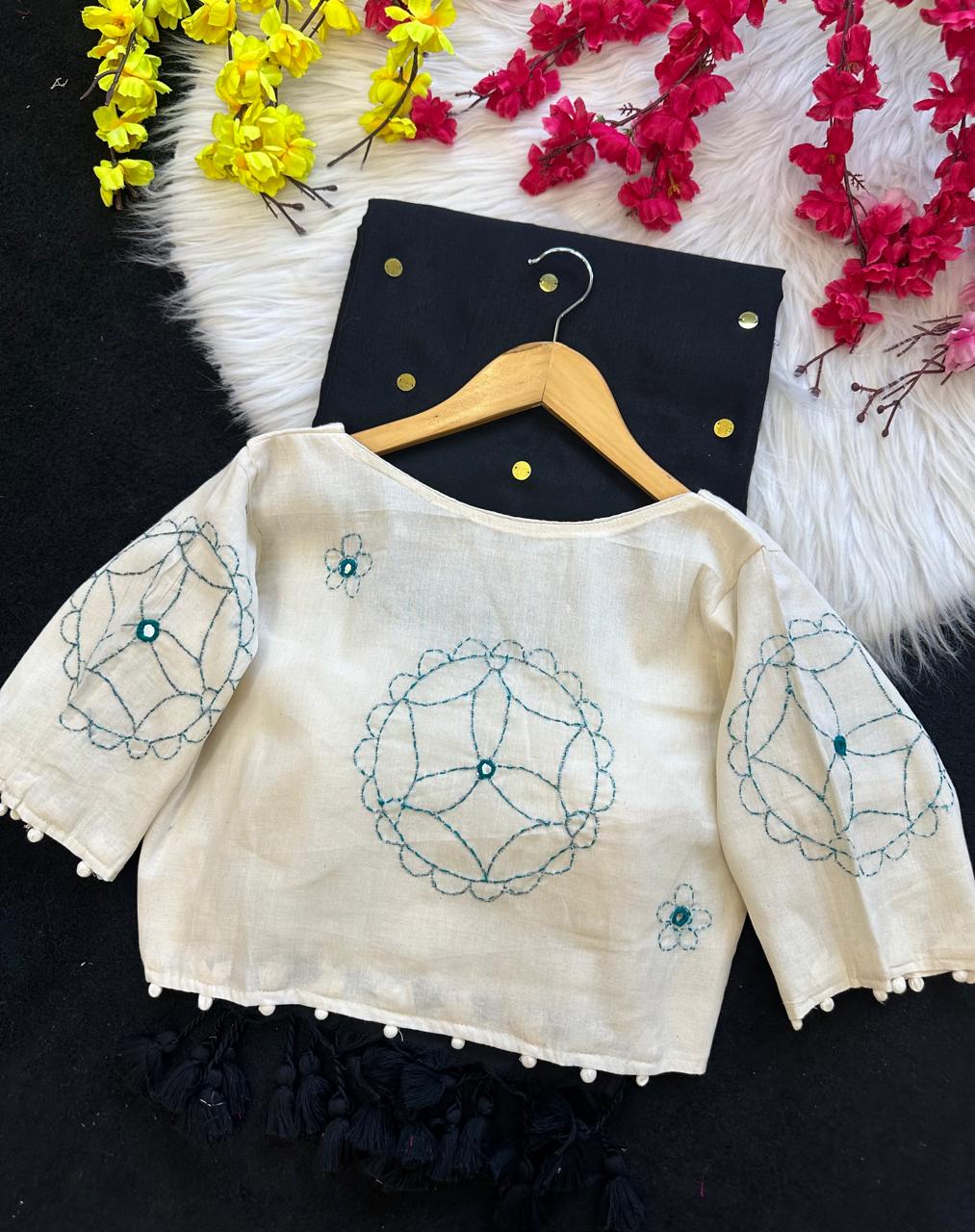 Khadi Cotton Gini Sequin Saree with Embroidered Readymade Blouse