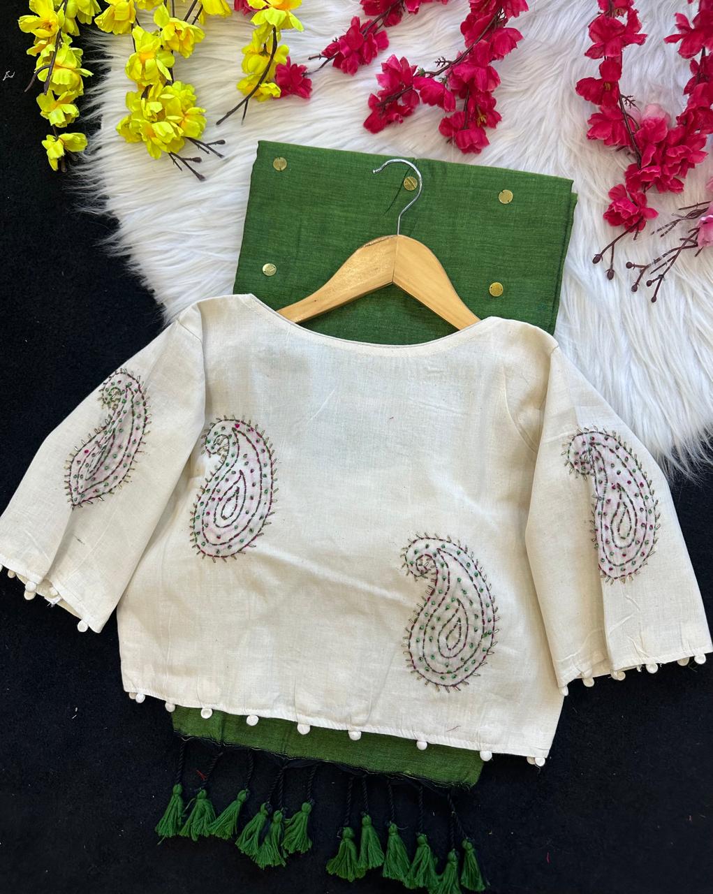 Khadi Cotton Gini Sequin Saree with Embroidered Readymade Blouse