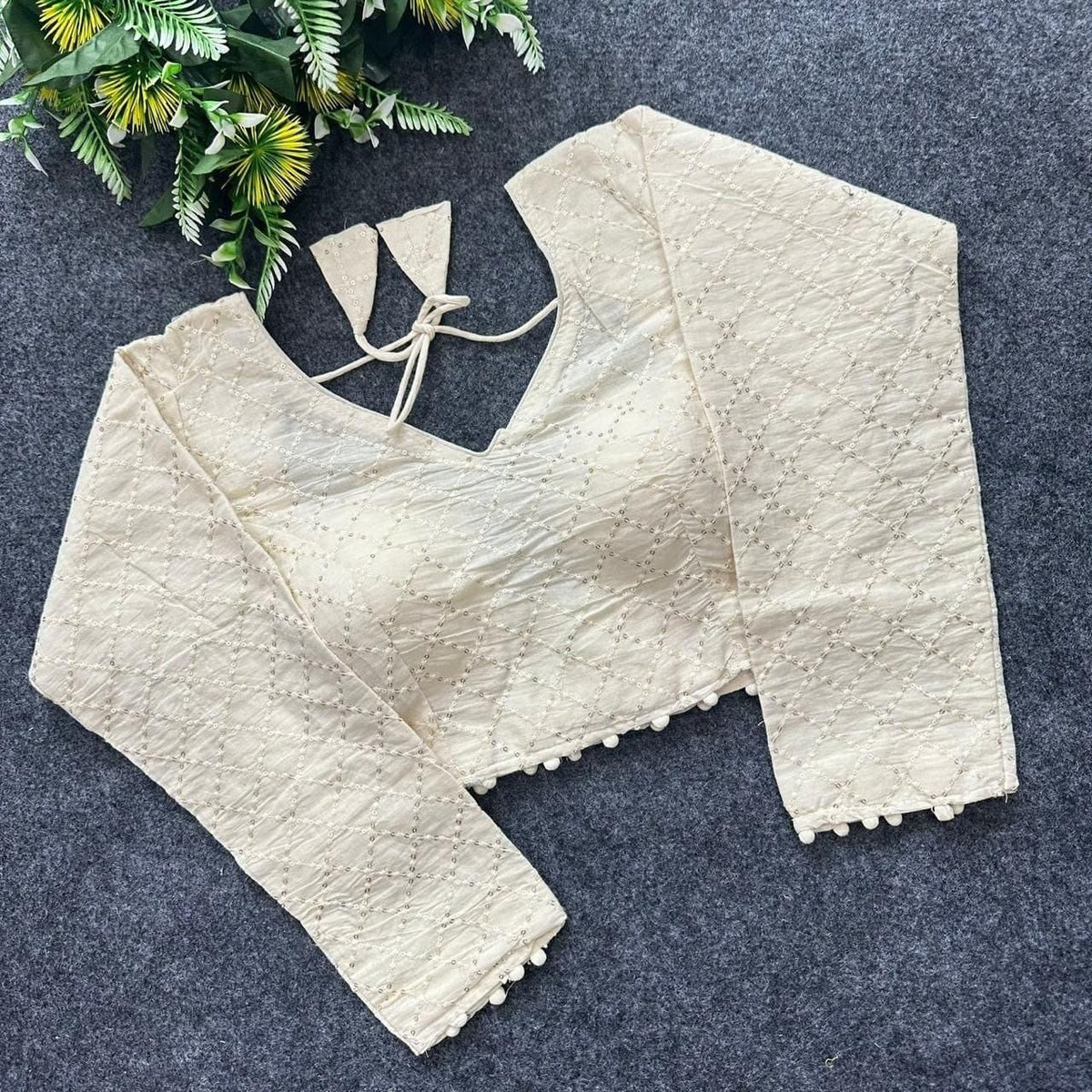 Khadi Cotton Embroidered Readymade Long Sleeve Blouse